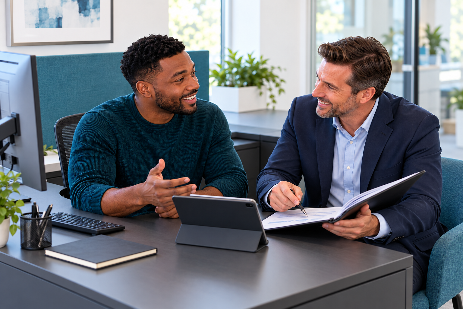 Client reviewing tax documents with a SwiftTax tax professional.