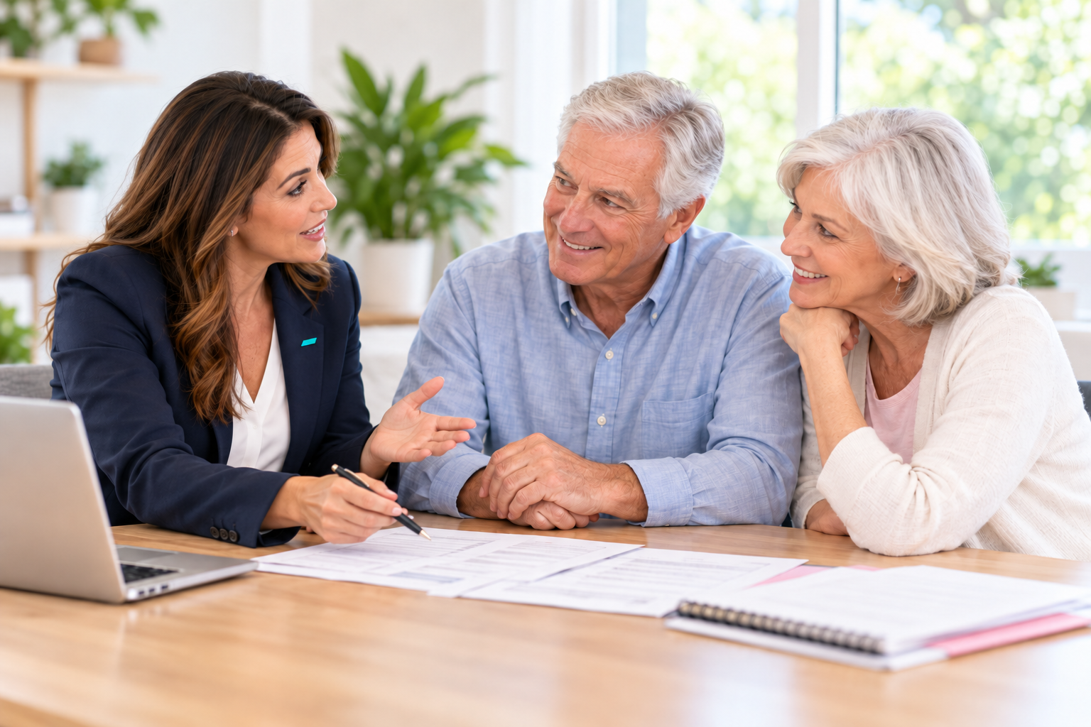 Senior couple reviewing tax documents with a SwiftTax tax professional.